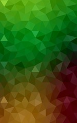 Multicolor red, green polygonal design pattern, which consist of triangles and gradient in origami style.