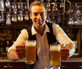 Handsome bartender working