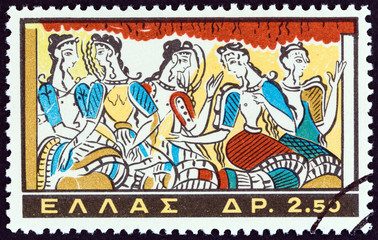 Ladies of Knossos Palace Minoan painting (Greece 1961)