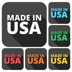 American (USA) Made text design icons set with long shadow