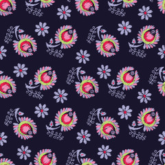 Seamless vector background with decorative ethnic flowers. Print. Cloth design, wallpaper.