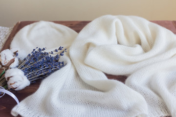 hat and scarf of white cashmere