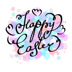 Happy easter cards illustration hand draw calligraphic unique font with abstract background