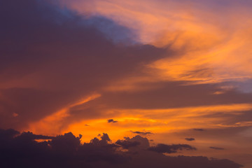 colorful dramatic sunset sky with orange cloud, twilight sky