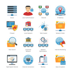 Network And Internet Flat Icons Set