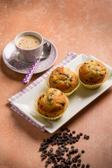 chocolate muffin with cup of coffee