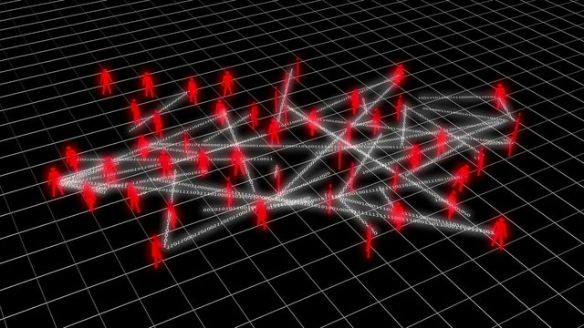 Mobile people digital network.
Moving people passing digital binary code messages to each other.