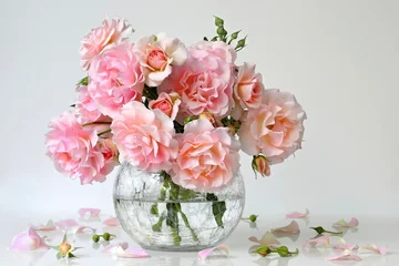 Bouquet of pink roses in a vase. Romantic floral still life with garden roses.  © ivoraobrazy
