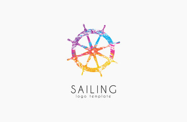 Helm logo. Sailing logo design. Color logo design. Helm in grunge style.