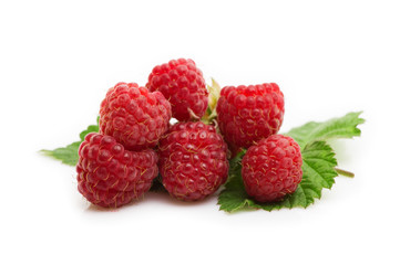 Fresh red raspberries isolated on white
