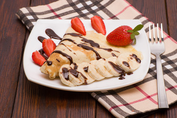 Crepes with Banana and strawberries