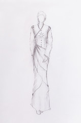 sketch of mystical woman  in beautiful ornamental dress  inspired by middle age design.