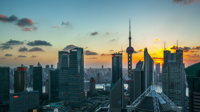 4k (4096x2304): The modern buildings in Shanghai China viewed from skyscraper of Pudong.