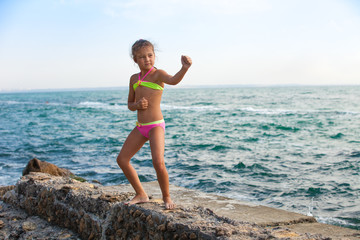 Young girl training karate