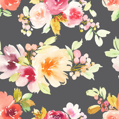 Seamless pattern with flowers watercolor.