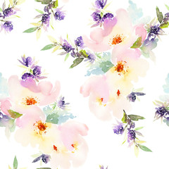 Seamless pattern with flowers watercolor.