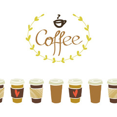 Coffee cups bottom border and laurel frame for the text