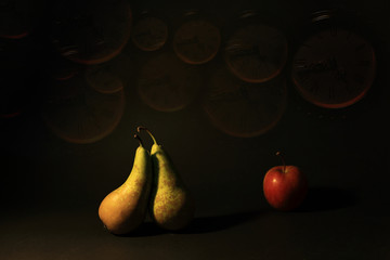 Dwie gruszki i jabłko, przyjaźń, uczucie. - obrazy, fototapety, plakaty