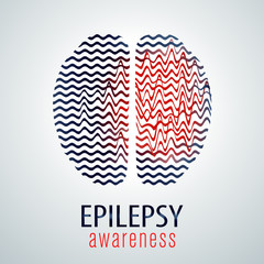 Human brain with epilepsy activity, epilepsy awareness, vector illustration