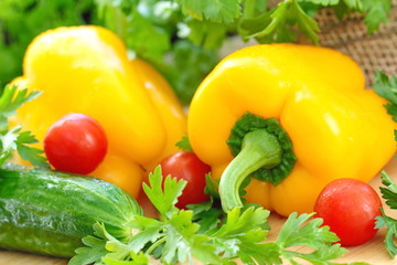 Ripe yellow pepper and vegetables