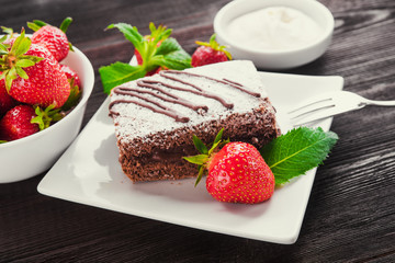 chocolate cake and fruit strawberry