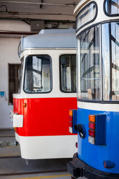 Trams in depot