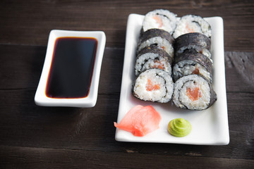 Sushi rolls with salmon