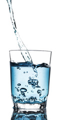 Poured water into glass isolated