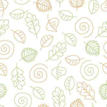 Seamless pattern with leaves and spirals