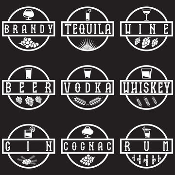 vintage vector labels set of alcohol drinks