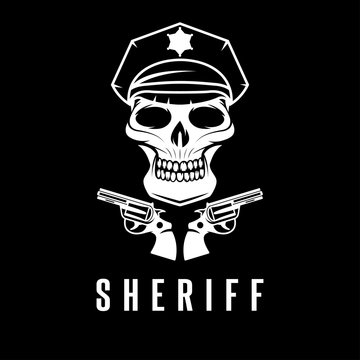 sheriff skull in cap and guns vector design template