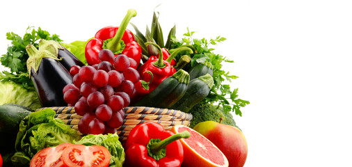 Composition with variety of fresh vegetables and fruits