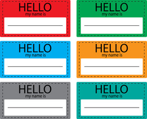 Hello my name is sticker icon set color
