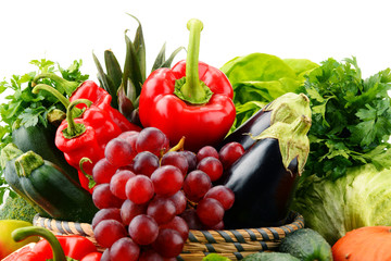 Composition with variety of fresh vegetables and fruits