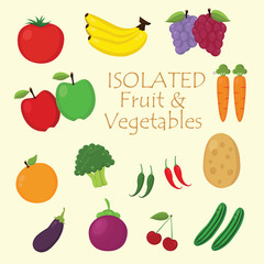 Big Set of Fruits and Vegetables Icon. Flat Vector. Isolated