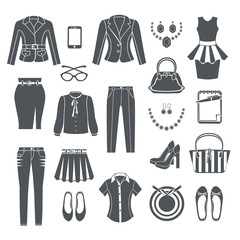  Modern Woman Clothes Black Icons 
