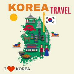 Korean Culture Symbols Map Travel Poster