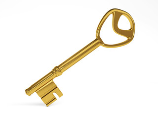 Gold Key on white background. 3d rendering