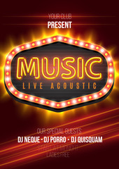 Illustration of Retro Disco 80s Neon Poster Music Live Acoustic