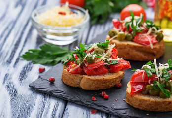 Traditional Italian antipasti bruschetta with vegetable