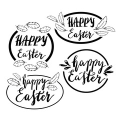 Hand written Happy Easter phrases .Greeting card text templates with design elements 