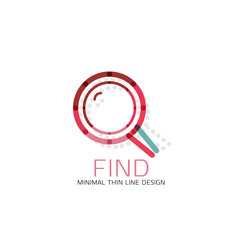 Vector thin line design logo magnifying glass, search and find or zoom logotype concept. Linear minimalistic business icon