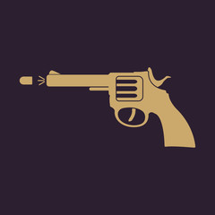 The gun icon. Pistol and handgun, weapon, revolver, shot symbol. Flat