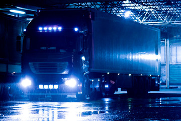 truck in a rainy night