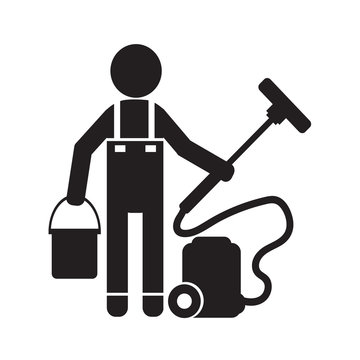 Cleaner Man and Cleaning Tool Equipment Illustration design