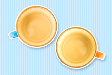コーヒーカップとストライプ背景（ブルー）