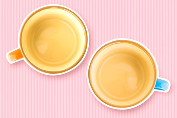 コーヒーカップとストライプ背景（ピンク）