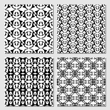 Collection of black and white classical vintage patterns, seamless black tile with white geometric line patterns