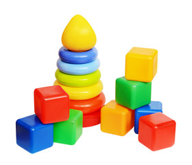 Children's toys pyramid and cubes
