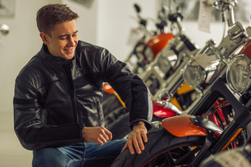 Fototapeta na wymiar Man with motorbike